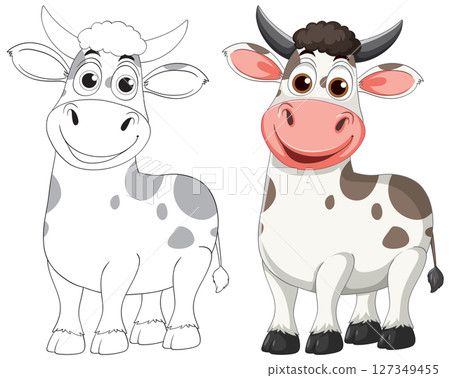 Playful Cartoon Cow Illustration with Outline Playful Cartoon Cow Illustration with Outline 127349455