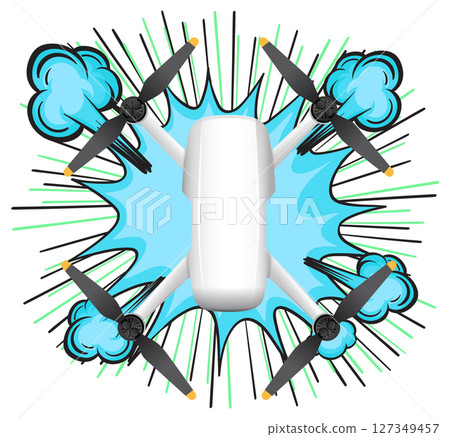 Dynamic Drone with Vibrant Comic Style Elements Dynamic Drone with Vibrant Comic Style Elements 127349457