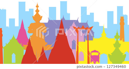 Colorful Thai Cityscape Silhouette Illustration 127349460