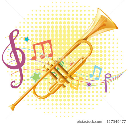 Colorful Trumpet and Musical Notes Illustration Colorful Trumpet and Musical Notes Illustration 127349477