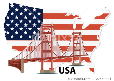 Iconic American Landmark with Flag Background Iconic American Landmark with Flag Background 127349481