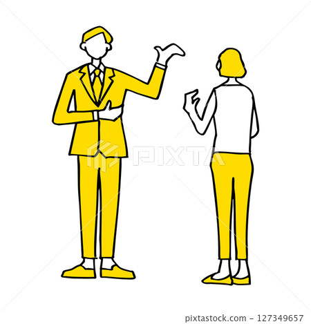 一男一女舉起右手指路 127349657