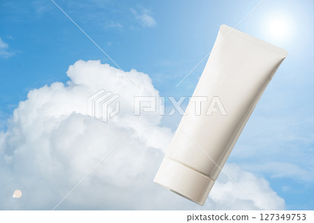 Skin care cream tube and blue sky Skin care cream tube and blue sky 127349753