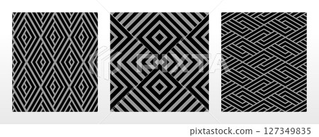 Geometric set of seamless black and gray patterns. Simple vector graphics Geometric set of seamless black and gray patterns. Simple vector graphics 127349835