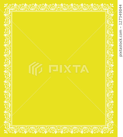 Decorative frame Elegant vector element for design in Eastern style, place for text. Floral yellow and white border. Lace illustration for invitations and greeting cards 127349844