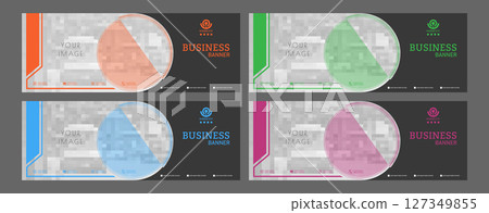 Business banner. A set of colored horizontal templates with space for a photo, illustration or corporate image. Layout of a modern catalog cover, brochure, project or creative idea Business banner. A set of colored horizontal templates with space for a photo, illustration or corporate image. Layout of a modern catalog cover, brochure, project or creative idea 127349855