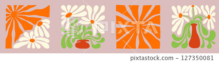 Funky 70s wavy flower illustration Funky 70s wavy flower illustration 127350081