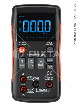 Modern multimeter with LCD screen on white background. On white background. 127350121
