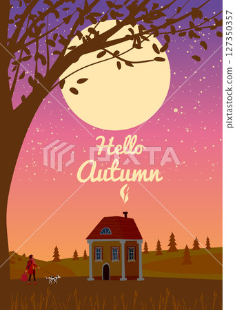 Hello Autumn poster, old home building 127350357