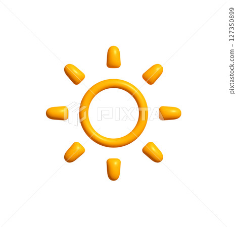 Glossy sun icon with rounded ring and thick rays. Bright cheerful symbol for summer apps, weather forecast, kids design. Vector illustration 127350899