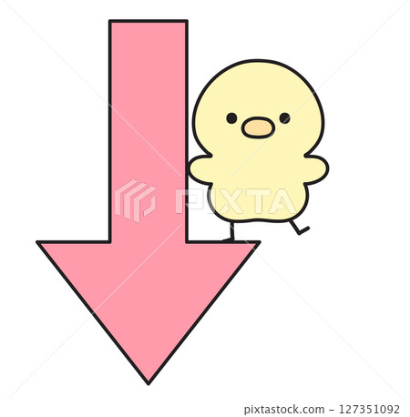 Down arrow and cute chick illustration 127351092