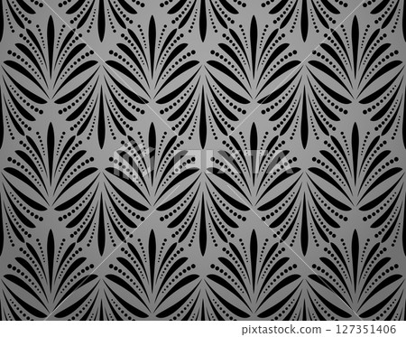 Flower geometric pattern. Seamless vector background. Gray and black ornament 127351406