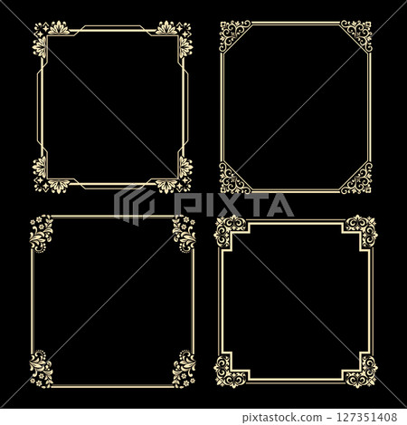 Set of decorative frames Elegant vector element for design in Eastern style, place for text. Floral black and golden borders. Lace illustration for invitations and greeting cards 127351408