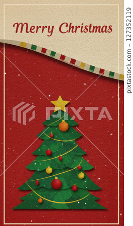 Minimalist Christmas Card with Decorated Tree and Festive Greeting 127352119