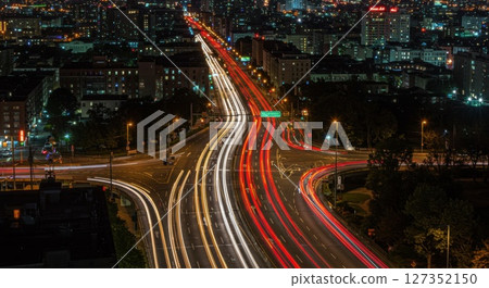City Highway Traffic Lights at Night with Long Exposure 127352150