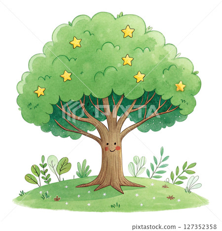 Summer Tree kawaii clipart watercolor  127352358