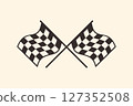 checkered flag on isolated backgroun. two crossed black-and-white checkered flags,  127352508