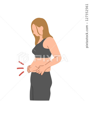 Illustration of a woman who is concerned about her belly fat, without main lines Illustration of a woman who is concerned about her belly fat, without main lines 127352561