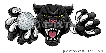 Black Panther Leopard Jaguar Cat Golf Ball Mascot Black Panther Leopard Jaguar Cat Golf Ball Mascot 127352571
