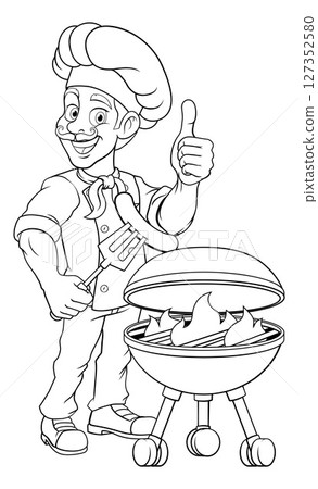 Chef Cartoon Barbecue Cook Man Mascot Character Chef Cartoon Barbecue Cook Man Mascot Character 127352580