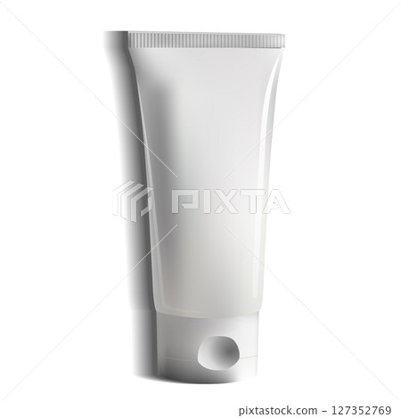 Vector realistic 3d cream tube with shadow on white background. White empty tube mockup of packages. Toothpaste, cream, fluid Vector realistic 3d cream tube with shadow on white background. White empty tube mockup of packages. Toothpaste, cream, fluid 127352769