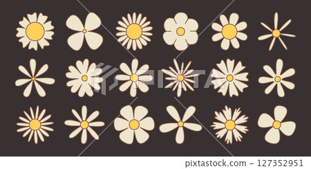Retro daisy flower set with cream petals Retro daisy flower set with cream petals 127352951