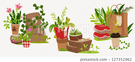 Eco takeaway paper package collection Eco takeaway paper package collection 127352962