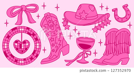 Pink disco cowgirl aesthetic set 127352970