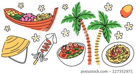 Thai doodle cultural elements set 127352971