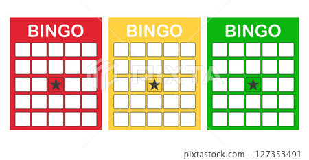 Bingo card template blank with star, luck lotto board game. Bingo ticket empty. Bingo icon, for numbers.  127353491