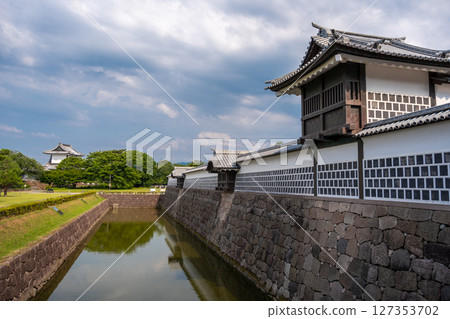Kanazawa Castle and Moat in Japan on Summer Day 127353702
