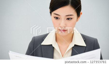 Businesswoman reading documents 127353781