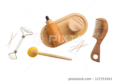 Grooming tools on a tray, isolated on white background 127353841