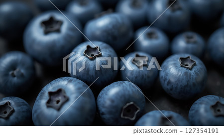 Fresh blueberries piled together on a dark surface showcasing their rich color and unique texture Fresh blueberries piled together on a dark surface showcasing their rich color and unique texture 127354191