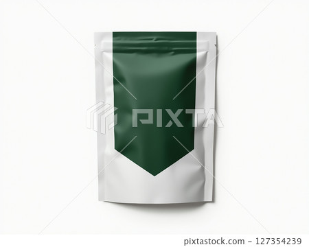 Modern packaging design showcasing a distinctive green and white bag in a minimalistic style for various products Modern packaging design showcasing a distinctive green and white bag in a minimalistic style for various products 127354239