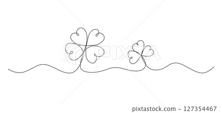 Two clovers one line drawing, symbol, icon continuous outline isolated sketch 127354467