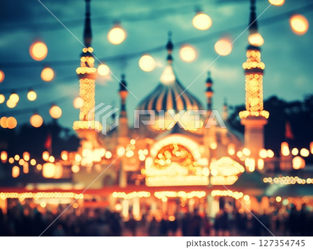 Night Festive Fairytale Lights Illuminated Mosque Beautiful Scene Warm Dark City Soft Glow Mood Night Festive Fairytale Lights Illuminated Mosque Beautiful Scene Warm Dark City Soft Glow Mood 127354745