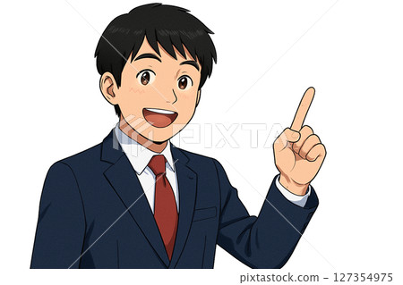 A smiling male businessman pointing at something 127354975