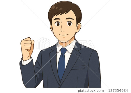 Smiling male businessman doing a fist pump 127354984