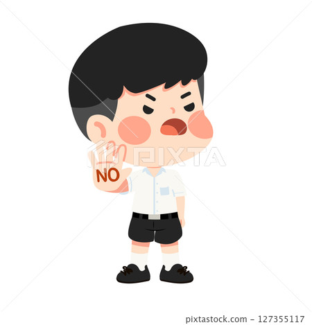 Cartoon Boy Expressing Disagreement Illustration 127355117