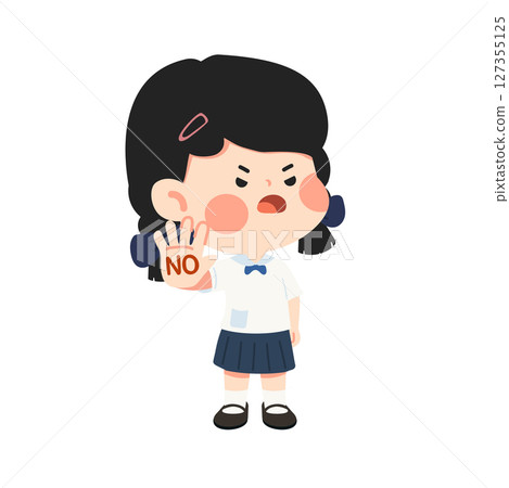 Cartoon Girl Protesting with Hand Gesture 127355125