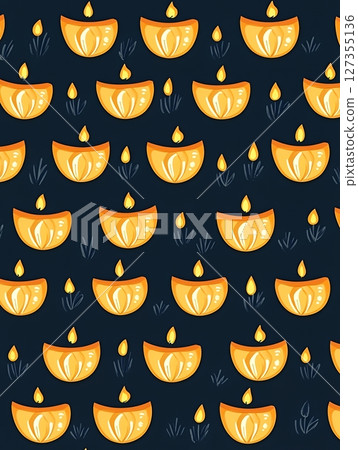 Bright Orange Diwali Lamps Festive Pattern Design Seamless Background Illustration joy art hope warm 127355136