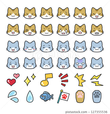 滑稽的貓咪臉部表情圖示集：棕色虎斑，棕色虎斑 127355536