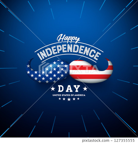 4th of July Independence Day of the USA Vector Design with American Flag Pattern Mustache and Typography Letter on Dark Blue Background. Fourth of July National Celebration Illustration for Banner 4th of July Independence Day of the USA Vector Design with American Flag Pattern Mustache and Typography Letter on Dark Blue Background. Fourth of July National Celebration Illustration for Banner 127355555