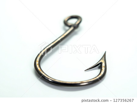 Unique fish hook with sharp barb designed for catching fish in freshwater and saltwater environments 127356267