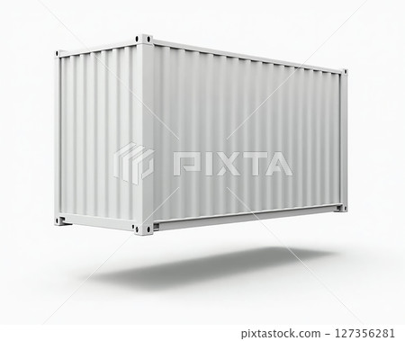 Shipping container floating in the air in a minimalist, modern design setting 127356281