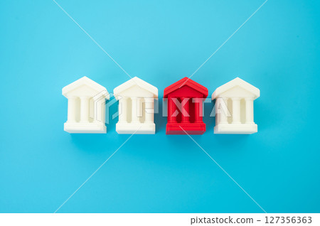 Red bank building among others. Financial problems, low liquidity. Financial crimes and money laundering. Money laundering. Institutional failure in the banking sector. Red bank building among others. Financial problems, low liquidity. Financial crimes and money laundering. Money laundering. Institutional failure in the banking sector. 127356363