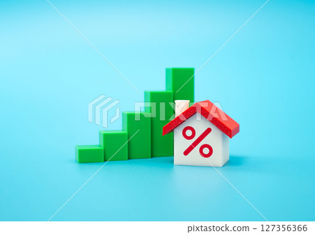 Home and the growing trend of rising real estate values. Growth in property prices, market appreciation, and housing investment potential. 127356366