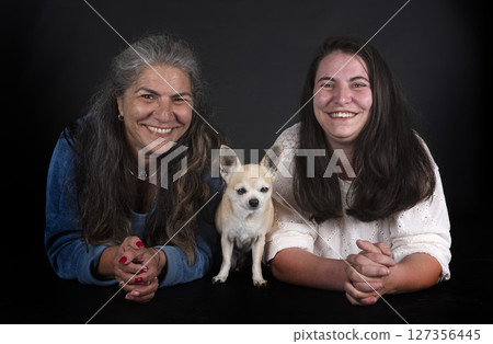 chihuahua and women in studio chihuahua and women in studio 127356445