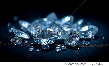Sparkling diamonds scattered on a dark surface create a luxurious and glamorous ambiance 127356638